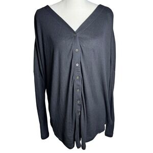 a.n.a NWT Black Ribbed Button Front Tunic Top Boho Soft Grunge Size Large
